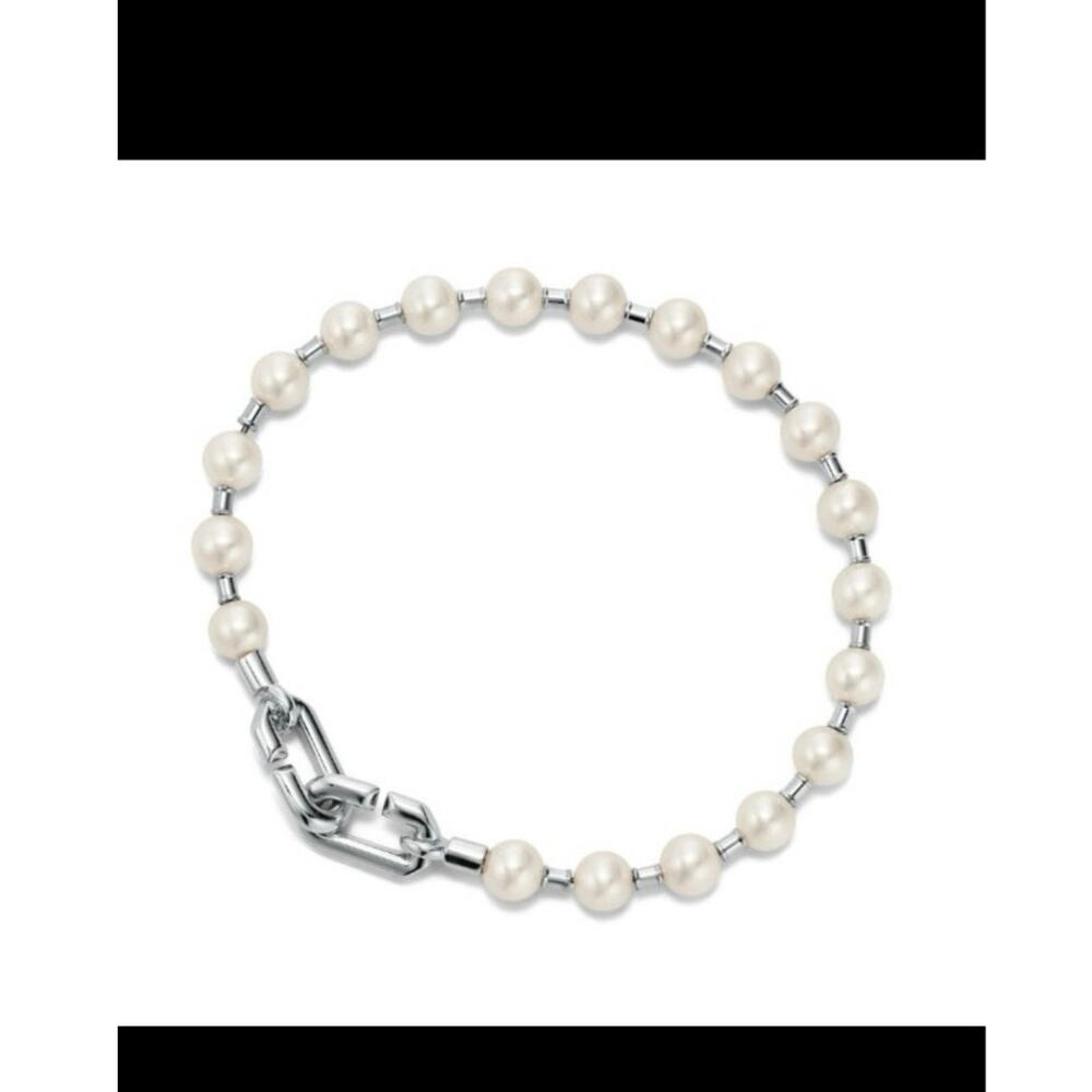 Tiffany and co fresh water pearl silver chain link bracelet